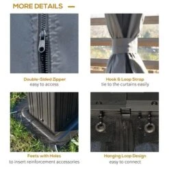 Outsunny Patio Gazebo 10' X 12', Netting & Curtains, 2 Tier Double Vented Steel Roof, Hardtop, Ceiling Hooks, Rust Proof Aluminum, Gray -Outsunny GUEST 511db77f 5505 413d a209 2a983e6134e4