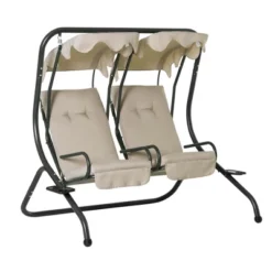Outsunny Modern 2-Seater Outdoor Patio Swing Chair, Porch Seats With Cup Holder And Removeable Canopy -Outsunny GUEST 51498e30 6fe7 4f12 946b c293541c4437