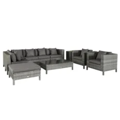 Outsunny 9-Piece Rattan Wicker Outdoor Patio Sectional Furniture Conversation Set With Modern Design, Thick Soft Cushions, Footstool & Tea Table -Outsunny GUEST 515463ab 12ef 4ba5 9966 e5fdf64f8495