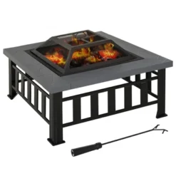 Outsunny 34" Outdoor Fire Pit Square Steel Wood Burning Firepit Bowl With Spark Screen, Waterproof Cover, Log Grate, Poker For BBQ, Bonfire -Outsunny GUEST 53babbd8 a4ef 4cfb 9aea 0d9c6dee5300
