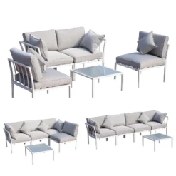 Outsunny 5 Piece Outdoor Furniture Patio Conversation Seating Set, 2 Sofa Chairs, & Coffee Table, White -Outsunny GUEST 547cae8d 07ba 40ab 861c 8ac329bf9d99