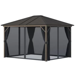 Outsunny 10' X12' Hardtop Gazebo With Aluminum Frame, Permanent Metal Roof Gazebo Canopy With 2 Hooks, Curtains And Netting For Garden -Outsunny GUEST 565118d5 1e0c 4997 9a82 477140714167