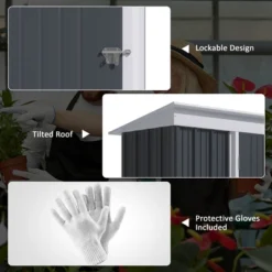 Outsunny 5' X 3' Steel Outdoor Storage Shed, Small Lean-to Shed For Garden, Tools, Tiny Metal Garage, Floor Base, Shelf, Lock, Dark Gray -Outsunny GUEST 5670d5cd 91bc 4332 9665 432549789744