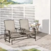 Outsunny 2-Person Outdoor Glider Bench W/ Center Table, Steel Frame For Backyard Garden Porch, Brown
