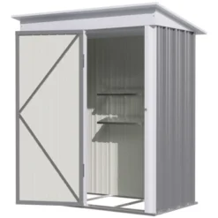 Outsunny 5' X 3' Steel Outdoor Storage Shed, Small Lean-to Shed For Garden, Tools, Tiny Metal Garage, Floor Base, Shelf, Lock, Gray -Outsunny GUEST 57e6bb0a 0a93 4653 a3ef af5aab9f3616