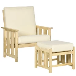 Outsunny Patio Furniture Set, Wood Outdoor Patio Chair With Ottoman, 2 Piece Cushioned Outdoor Lounge Chair, Sofa Chair With Footrest, Beige -Outsunny GUEST 5945d63f e530 4a11 ae9f 9010df33db86