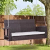 Outsunny 2-Person Wicker Hanging Porch Swing Bench Outdoor Chair With Cushions