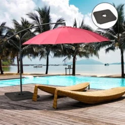 Outsunny 4-Piece 175lb Cantilever Patio Umbrella Base Weights For Offset Hanging Umbrella, HDPE Umbrella Weights For Cross Base Stand, Brown