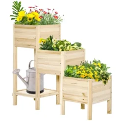 Outsunny 49'' X 18'' X 43'' 3-Tier Raised Garden Bed W/ Storage Shelf, Wood Raised Garden Boxes, Freestanding Wooden Plant Stand -Outsunny GUEST 5c386fd7 c3b8 498a 87cc 0fd2850c5c92