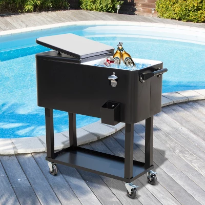 Outsunny 80 QT Rolling Cooling Bins Ice Chest On Wheels Outdoor Stand Up Drink Cooler Cart For Party 2 Outsunny 80 QT Rolling Cooling Bins Ice Chest On Wheels Outdoor Stand Up Drink Cooler Cart For Party - Image 2