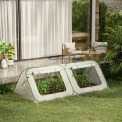 Outsunny Pop Up Greenhouse Mini Warm House With Roll Up Doors And Portable Zipper Bag For Plants Outdoor, 95" X 47" X 30"