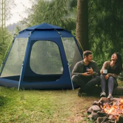 Outsunny 6 Person Camping Tent Screen Room With 360° Mesh Walls, Ultra-Breathable Instant Pop-Up Tent For Fast Set Up, Family Tent Portable Tent