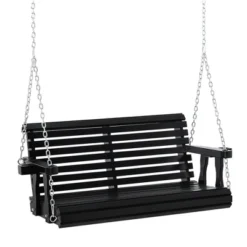 Outsunny 46" 2-Person Porch Swing Wooden Patio Swing Bench With Cup Holders, Slatted Design, & Chains Included, 440lb Weight Capacity -Outsunny GUEST 5db45a2b 4aa1 4ba7 957f 0ef713ff9dfb