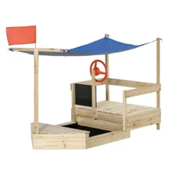 Outsunny Kids Wooden Sandbox, Covered Children Pirate Sand Boat For Outdoor, Foldable Play Station, W/ Flag, Canopy Shade, Bottom Liner, Blackboard, For 3-8 Years Old, Natural Wood -Outsunny GUEST 5ddc4a9d ba56 48a3 9f8f 9e1b989a68f3