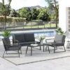 Outsunny 4 Piece Patio Furniture Set, Aluminum Conversation Set, Outdoor Garden Sofa Set With Armchairs, Loveseat, Center Coffee Table And Cushions