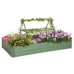 Outsunny Raised Garden Bed, Galvanized Elevated Planter Box With 2 Customizable Trellis Tomato Cages For Climbing Vines, 5.9' X 3' X 1', Green -Outsunny GUEST 5ebbc94d 309b 42af 9c4a 28ca2d769fbd