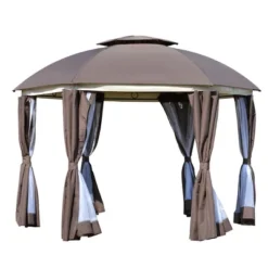 Outsunny 12' X 12' Round Outdoor Gazebo, Patio Dome Gazebo Canopy Shelter With Double Roof, Netting Sidewalls And Curtains, Zippered Doors, Strong Steel Frame -Outsunny GUEST 5f33eea9 5a9c 44e3 a977 50013415451a