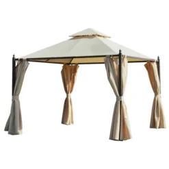 Outsunny 10' X 10' Steel Outdoor Patio Gazebo With Polyester Privacy Curtains, Two-Tier Roof For Air, & Large Design -Outsunny GUEST 60795336 4f4f 47a3 ade9 1067ae8c6a66