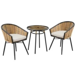 Outsunny 3 Pieces Patio PE Rattan Bistro Set, Outdoor Round Resin Wicker Coffee Set, W/ 2 Chairs & 1 Coffee Table Conversation Furniture Set, For Garden, Backyard, Deck -Outsunny GUEST 61601245 4115 4de9 bb80 a277cdae510c