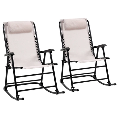 Outsunny Set Of 2 Rocking Chairs Patio Lawn Chair Beach Reclining Folding Chairs With Pillow, Outdoor Portable Recliner For Camping Fishing Beach 3 Outsunny Set Of 2 Rocking Chairs Patio Lawn Chair Beach Reclining Folding Chairs With Pillow, Outdoor Portable Recliner For Camping Fishing Beach - Image 3