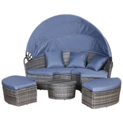 Outsunny 4-piece Cushioned Outdoor Rattan Wicker Round Sunbed Or Conversational Sofa Set With Sun Canopy -Outsunny GUEST 647ce241 07ad 4033 852d 699e52bc03f6