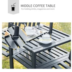 Outsunny Metal Garden Bench With Middle Table And Umbrella Hole, 2-in-1 Double Patio Chairs, Outdoor 2-person Tete-a-Tete, Slatted, Black -Outsunny GUEST 65162483 9493 4784 bf5e 73f24e199748