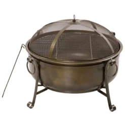 Outsunny 37" Outdoor Fire Pit Grill, Portable Steel Wood Burning Bowl, Cooking Grate, Poker, Spark Screen Lid For Patio, Backyard, BBQ, Bronze Colored -Outsunny GUEST 65352c57 fdc3 412d 8748 1d299c178d03