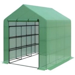 Outsunny Walk-in Greenhouse For Outdoors With Roll-up Zipper Door, 18 Shelves, PE Cover, Heavy Duty Humidity Seal, 95.25" X 70.75" X 82.75" -Outsunny GUEST 65d12576 1aac 4bf5 8277 b32ba52dc2c8