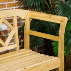 Outsunny Three-Seater Outdoor Patio Bench, Three-Person Wooden Bench With Wingback Backrest And Armrests, Slatted Seat, Natural -Outsunny GUEST 6732f154 c463 48ea 91eb 02d2693a69ca