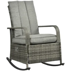 Outsunny Outdoor Rattan Wicker Rocking Chair Patio Recliner With Soft Cushion, Adjustable Footrest, Max. 135 Degree Backrest -Outsunny GUEST 680b05a4 f4a2 4080 a801 1518b8f0986d