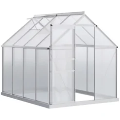 Outsunny Aluminum Greenhouse, Polycarbonate Walk-in Garden Greenhouse Kit With Adjustable Roof Vent, Rain Gutter And Sliding Door For Winter, Silver -Outsunny GUEST 68e68aae 4eea 4da2 abe5 282022e7a955