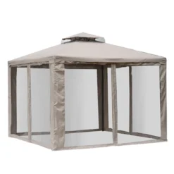 Outsunny 10' X 10' Patio Gazebo Outdoor Canopy Shelter With 2-Tier Roof And Netting, Steel Frame For Garden, Lawn, Backyard And Deck -Outsunny GUEST 69042da4 be13 4efe bbc9 7392e7fa20d8