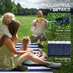 Outsunny RV Mat, Outdoor Patio Rug / Large Camping Carpet With Carrying Bag, 9' X 18', Waterproof Plastic Straw, Reversible, Blue & White Striped -Outsunny GUEST 695dfde0 897e 4955 a7dd 45288caaf31f