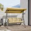 Outsunny 3-Seat Patio Swing Chair, Outdoor Canopy Swing Glider With Cushion With 3 Throw Pillows & Adjustable Shade For Porch, Khaki