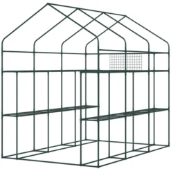 Outsunny 2-Tier Shelf Greenhouse With Door, Windows, PE Cover, Steel Frame For Outdoor Garden Plant & Plant Use, 84.25" X 56.25" X 76.75", Green -Outsunny GUEST 6ace938b 74f9 48ea b898 df0d573f9493
