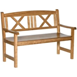Outsunny 2-Seater Wooden Garden Bench, 4FT Outdoor Patio Loveseat With Unique X-Shape Back For Yard, Lawn, Porch -Outsunny GUEST 6ad6668b 39a4 44c3 b431 1cc1fef02ab1