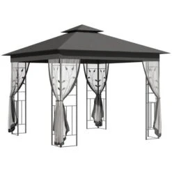 Outsunny 10' X 10' Outdoor Patio Gazebo Canopy With 2-Tier Polyester Roof, Mesh Netting Sidewalls, And Steel Frame -Outsunny GUEST 6ada95f6 1e33 4b95 ac58 c194e27d312d