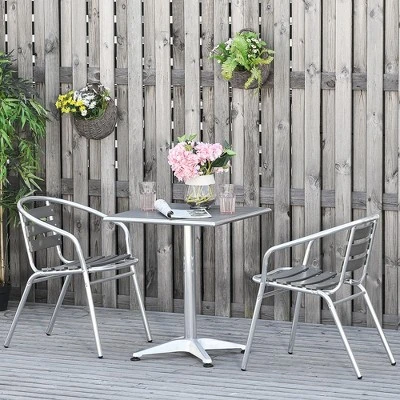 Outsunny 3 Piece Outdoor Patio Bistro Set, Slatted Aluminum Bistro Table, And Chairs, Composite Dining Table, Silver 2 Outsunny 3 Piece Outdoor Patio Bistro Set, Slatted Aluminum Bistro Table, And Chairs, Composite Dining Table, Silver - Image 2