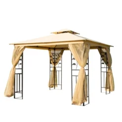 Outsunny 10' X 10' Outdoor Patio Gazebo Canopy With 2-Tier Polyester Roof, Mesh Netting Sidewalls, And Steel Frame -Outsunny GUEST 6f1ed523 abea 4d8f a05d 3be762add60d