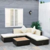 Outsunny 6 Piece Patio Furniture Set, Outdoor Rattan Sectional Sofa Couch With Chaise Lounge Sides, Coffee Table, Pillows & Cushions, Wood Trim, Gray