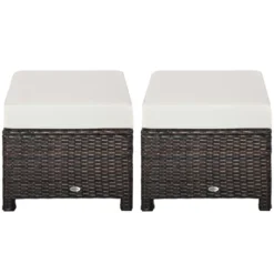 Outsunny 2 Pc 20" Outdoor PE Rattan Wicker Ottoman, Fade-Resistant Patio Footrest With Soft Cushion, Steel Frame, Brown, White -Outsunny GUEST 6fefc902 5b91 4db3 a703 6b666548296b