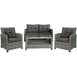 Outsunny 4 Pieces Patio Furniture Sets Rattan Wicker Chair W/ Table Outdoor Conversation Set With Cushion For Backyard Porch Garden Poolside And Deck -Outsunny GUEST 721db558 b087 45a2 9fc5 5999a484f36a