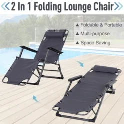 Outsunny 2-in-1 Folding Patio Lounge Chair W/ Pillow, Outdoor Portable Sun Lounger Reclining To 120°/180°, Oxford Fabric -Outsunny GUEST 726f05f4 3d64 4cdc bc8f a9abb2e5605e