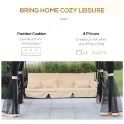 Outsunny 3 Person Patio Swing Chair, Gazebo Swing With Double Tier Canopy, Cushioned Seat, Mesh Sidewalls -Outsunny GUEST 7308bdda 59ad 4a35 882a 8a33b6450363