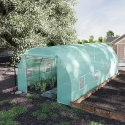 Outsunny 20' X 10' X 7' Walk-In Tunnel Greenhouse Garden Warm House Large Hot House Kit With 8 Roll-up Windows & Roll Up Door, Steel Frame