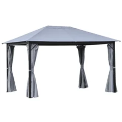 Outsunny 13' X 10' Outdoor Patio Gazebo Soft Top Canopy With PA Coated Polyester Roof, Steel/Aluminum Frame, Curtains & Netting Sidewalls, Gray -Outsunny GUEST 7be11dd4 499b 4a13 8e82 f3963f8ffc95