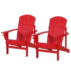 Outsunny 2 Piece Oversized Adirondack Chair Set, Outdoor Fire Pit And Porch Seating, Classic Log Lounge W/ Built-in Cupholder For Patio, Backyard, Red -Outsunny GUEST 7c0edfd6 3789 426f b02e 79d78ac49b0d