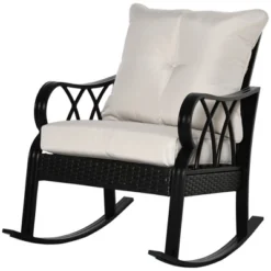 Outsunny Outdoor Wicker Rocking Chair With Padded Cushions, Aluminum Furniture Rattan Porch Rocker Chair W/ Armrest For Garden, Patio, And Backyard -Outsunny GUEST 7d056ac0 1e7e 489c af4b 615a0e8ef115