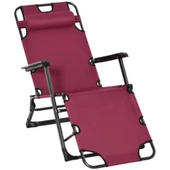 Outsunny 2-in-1 Folding Patio Lounge Chair W/ Pillow, Outdoor Portable Sun Lounger Reclining To 120°/180°, Oxford Fabric -Outsunny GUEST 7da8a0a0 f964 4986 82e9 ba558d50f318