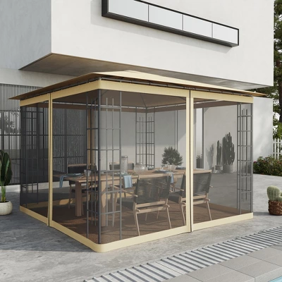 Outsunny 10' X 10' Replacement Mesh Sidewall Netting For Patio Gazebos And Canopy Tents With Zippers (Sidewall Only), Beige 2 Outsunny 10' X 10' Replacement Mesh Sidewall Netting For Patio Gazebos And Canopy Tents With Zippers (Sidewall Only), Beige - Image 2